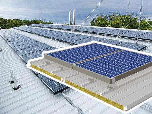 Sistem panel surya tahan api dengan PU Rock Wool dan Glass Wool Core