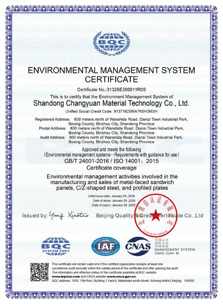Cina Shandong Changyuan Material Technology Co., Ltd. Sertifikasi