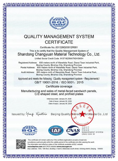 Cina Shandong Changyuan Material Technology Co., Ltd. Sertifikasi